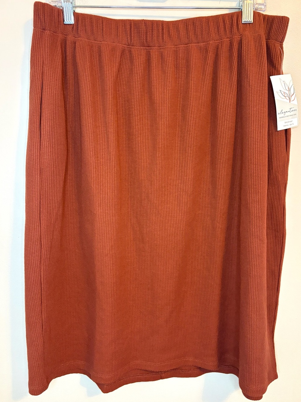 Elegantees Shiloh Henna Waffle Knit Midi Skirt XL NWT